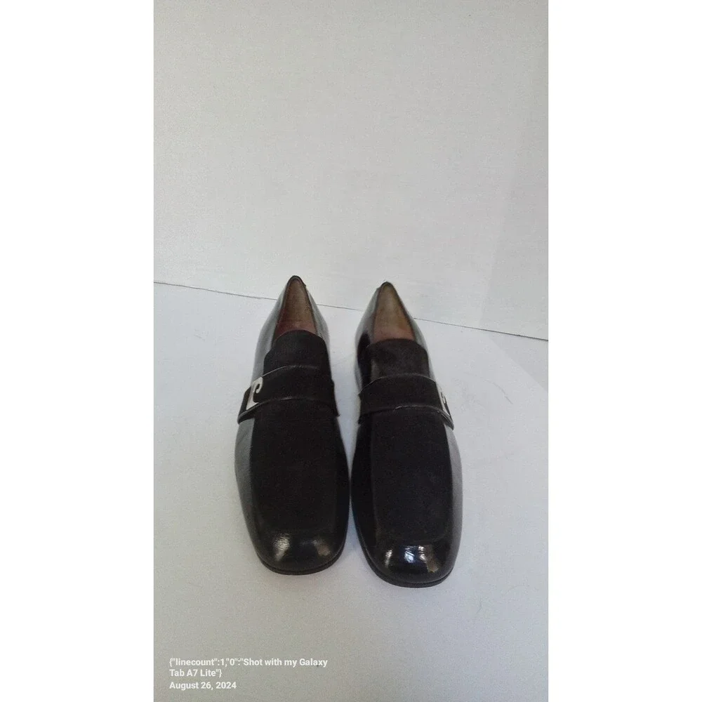Contempo Collection Black Patent Leather Loafers with Decorative Silver‎ Buckle